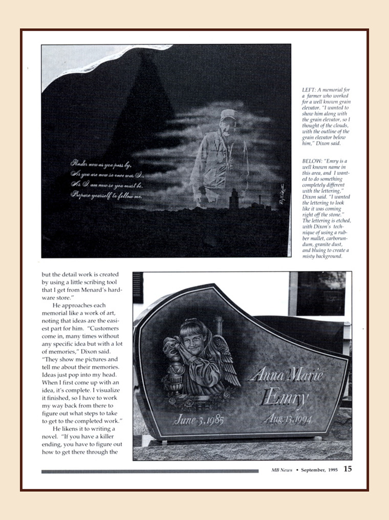 Roy Dixon Article Monument Builders Magazine 1995 page 2