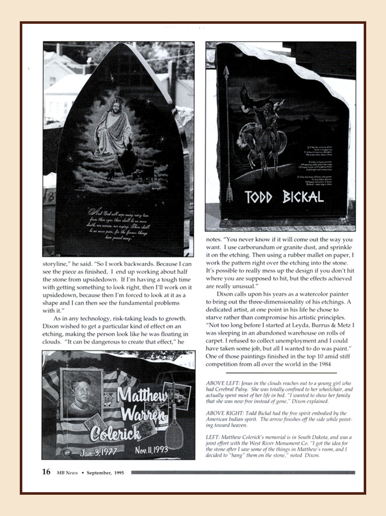Roy Dixon Article Monument Builders Magazine 1995 page 3