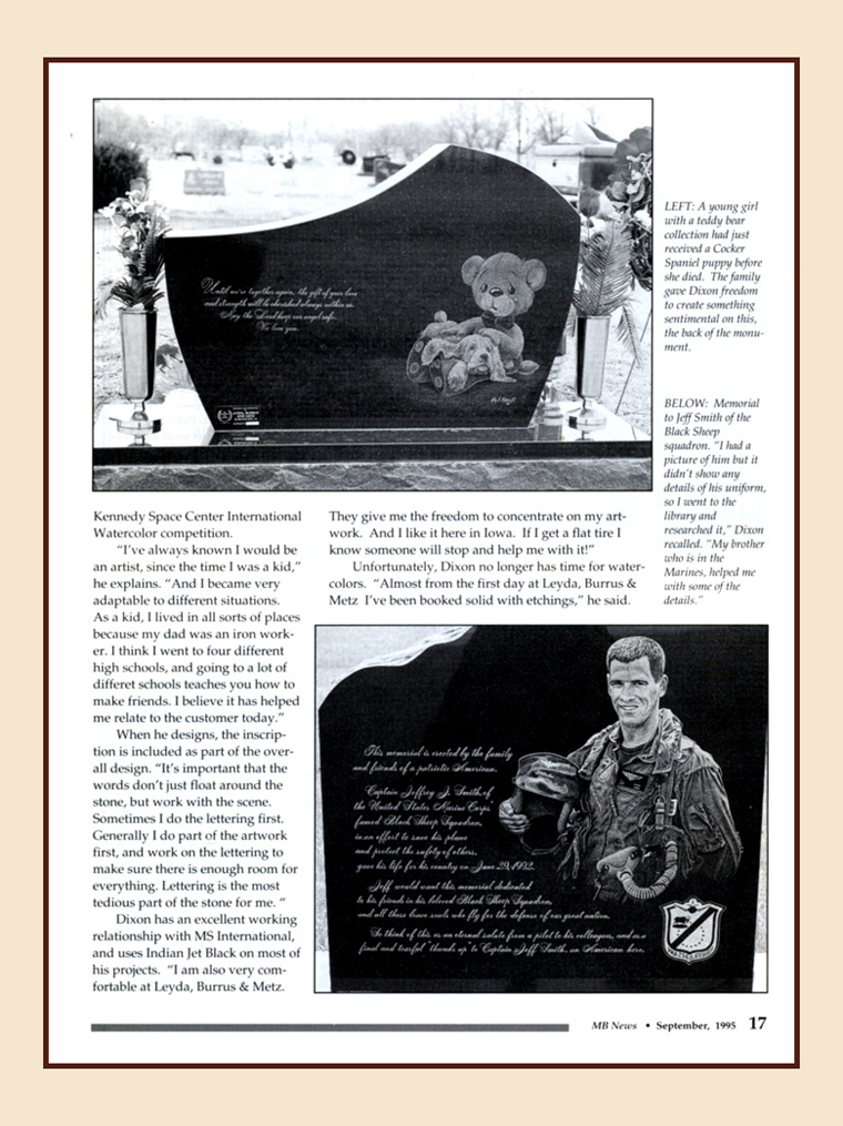 Roy Dixon Article Monument Builders Magazine 1995 page 4