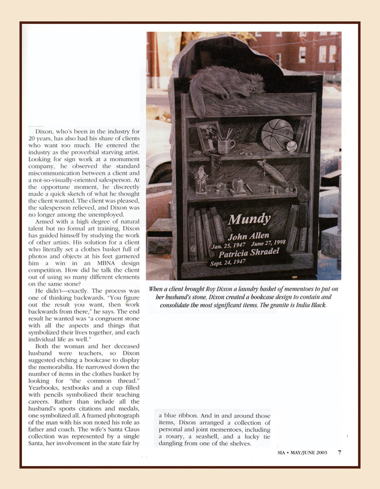 Roy Dixon Article Stone In America Magazine 2003 article