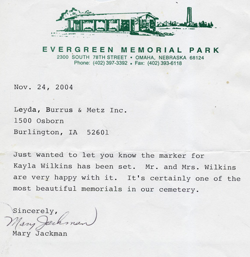 cemetery letter